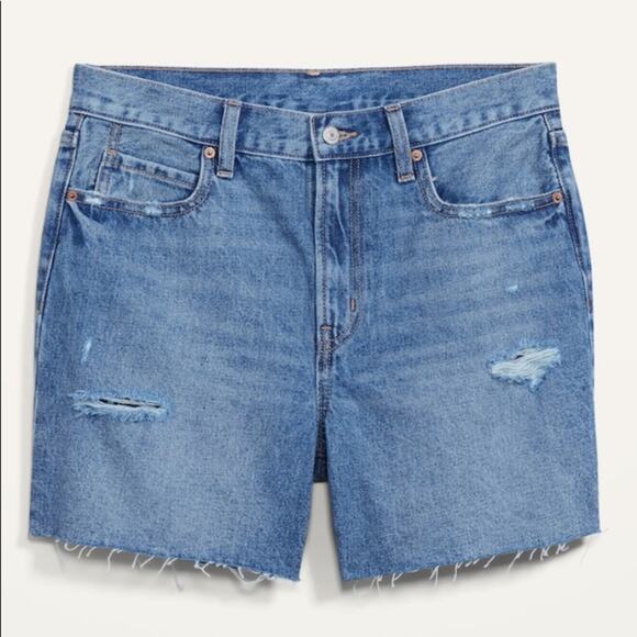 Old Navy med wash High Waisted  Slouchy Straight Cutoff Jean Shorts - Picture 8 of 14